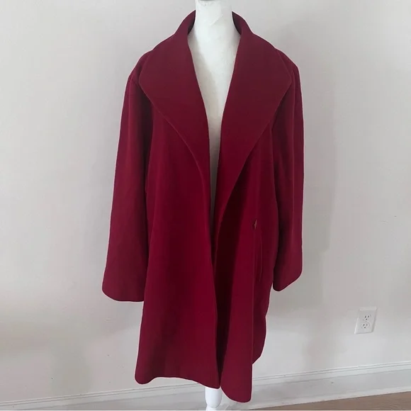 1 Madison Burgundy Wool/Cashmere Blend Double Breasted Collared Coat |Size 14| - Picture 1 of 10